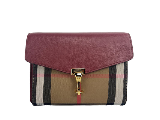 Burberry Macken Small Crimson House Check Leder Crossbody Tasche