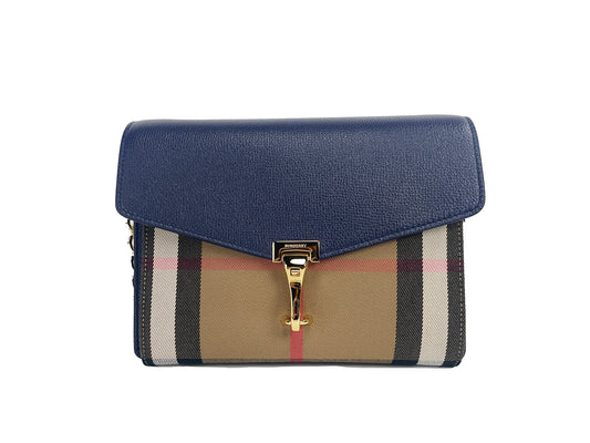 Burberry Macken Kleine Regency Blue House Check Leder Crossbody Tasche