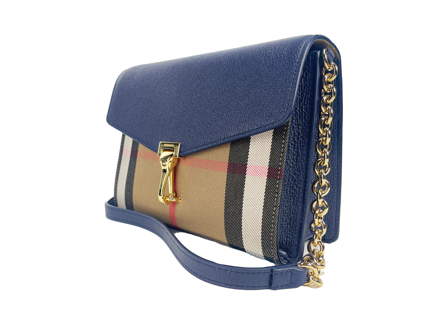 Burberry Macken Kleine Regency Blue House Check Leder Crossbody Tasche