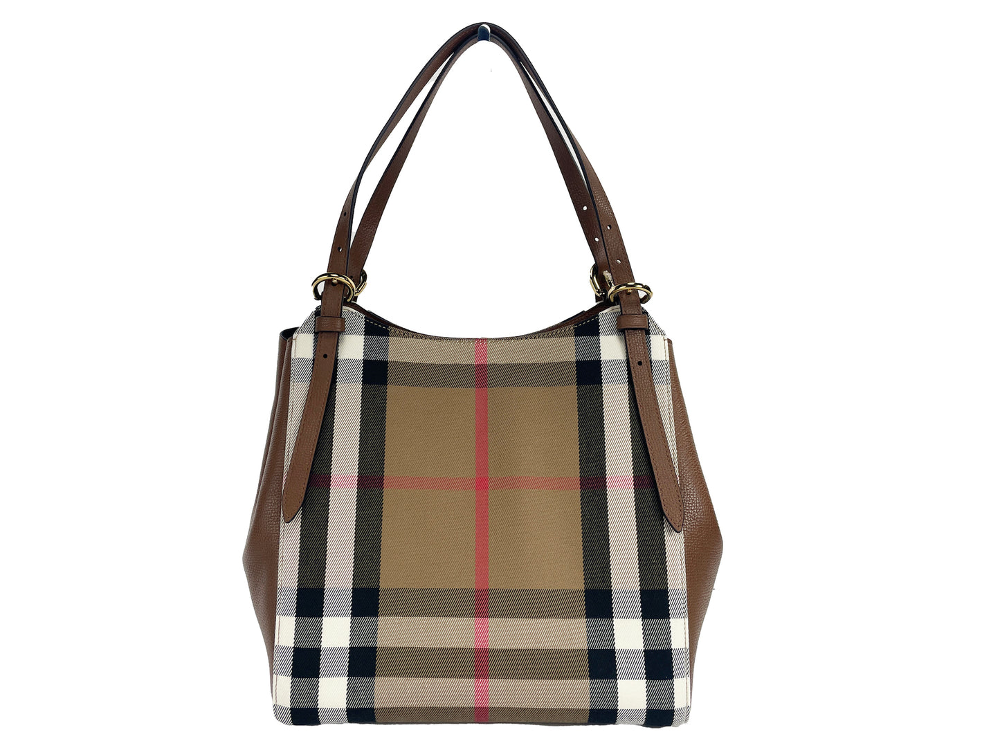 Burberry Kleine Canterby Tan Leder Check Canvas Tote Bag Handtasche