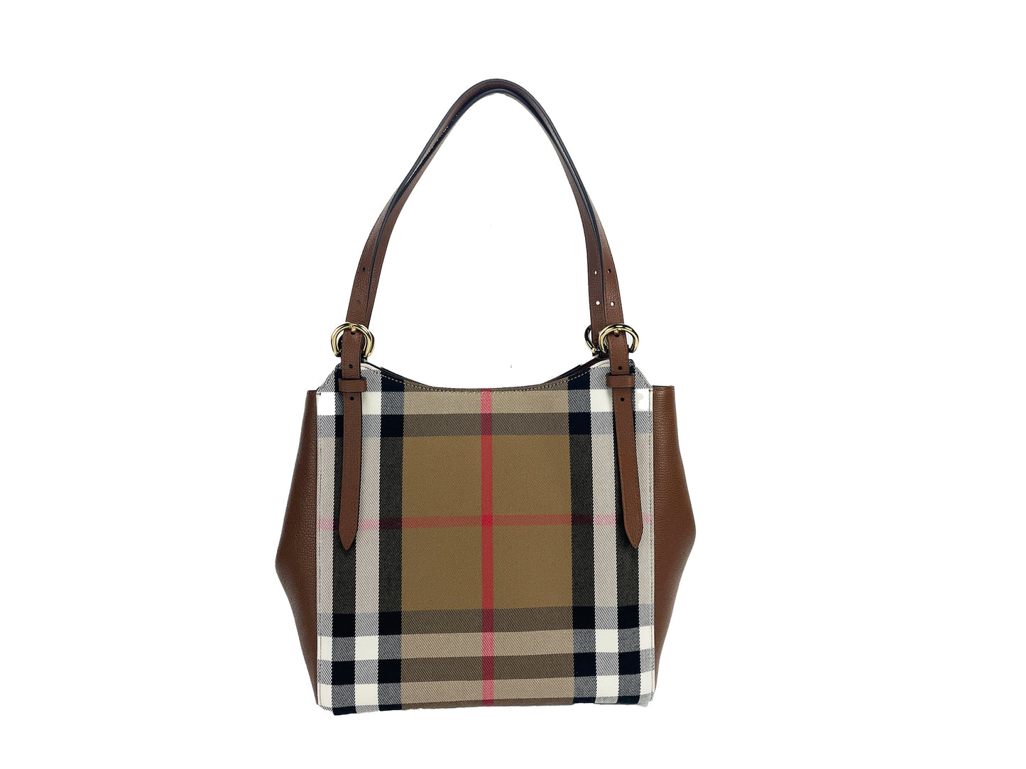 Burberry Kleine Canterby Tan Leder Check Canvas Tote Bag Handtasche