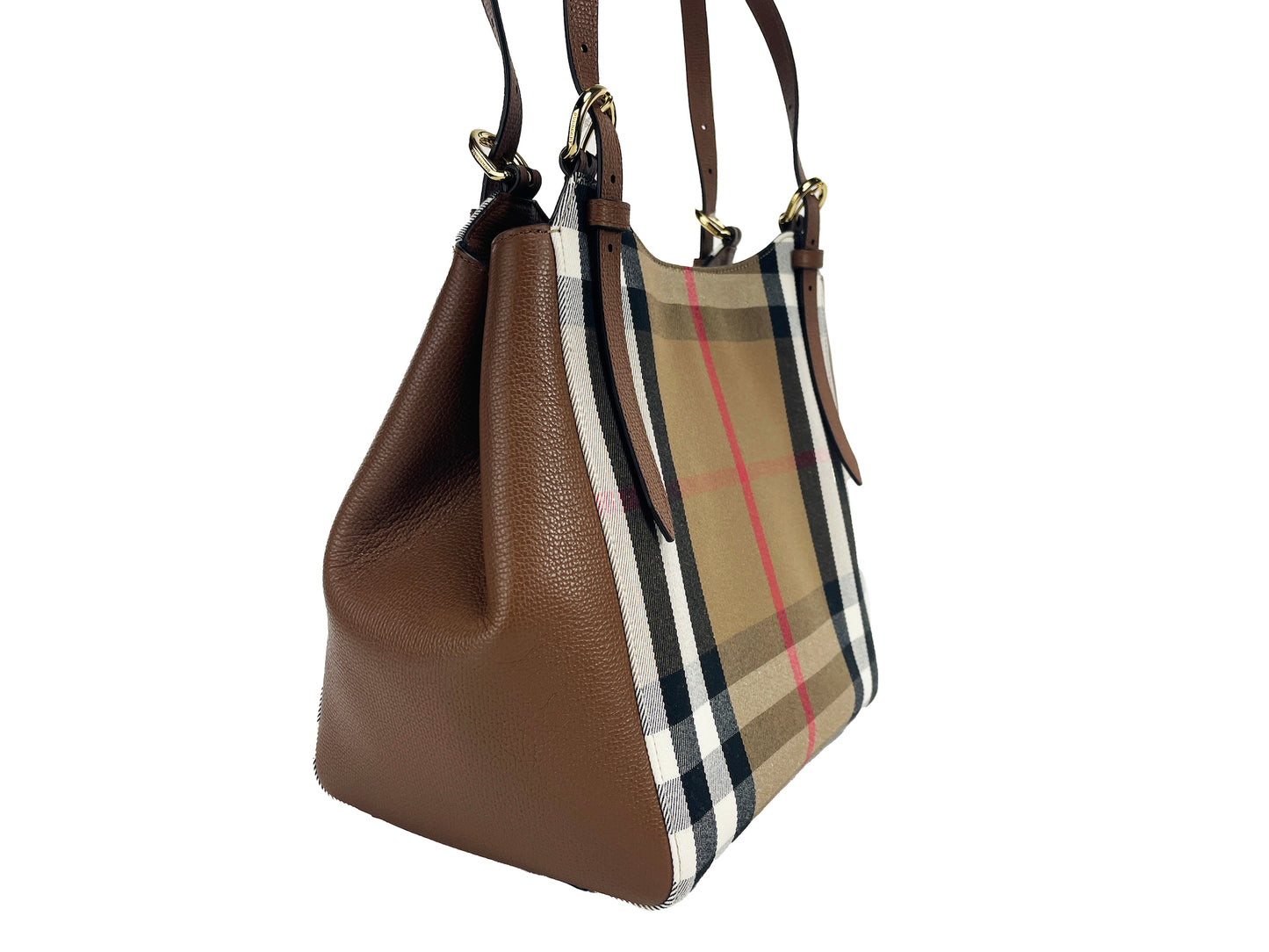 Burberry Kleine Canterby Tan Leder Check Canvas Tote Bag Handtasche