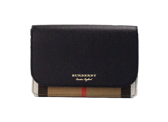 Burberry Hampshire Small House Check Canvas Schwarz Derby Leder Crossbody Bag