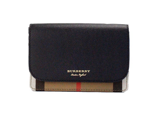 Burberry Hampshire Small House Check Canvas Schwarz Derby Leder Crossbody Bag