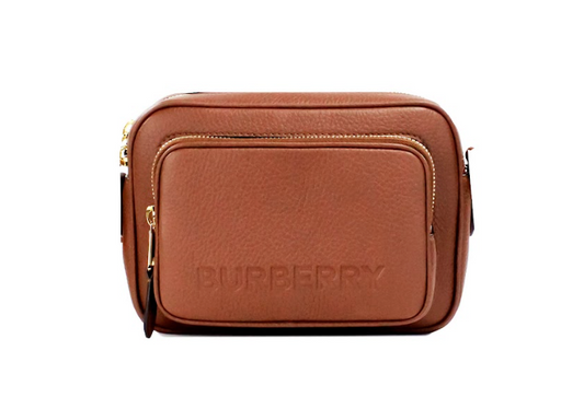 Burberry Kleine markengeschützte braune Leder-Kamera-Kreuztasche