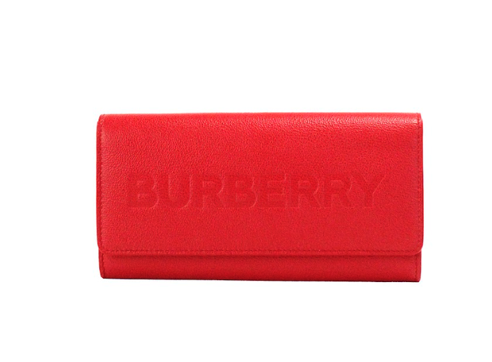 Burberry Porter Rotes genarbtes Leder geprägtes Continental Clutch Flap Wallet