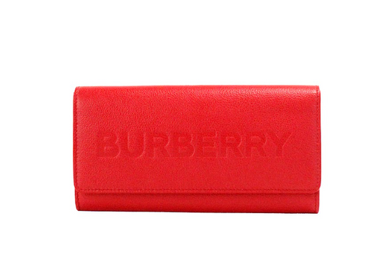 Burberry Porter Rotes genarbtes Leder geprägtes Continental Clutch Flap Wallet