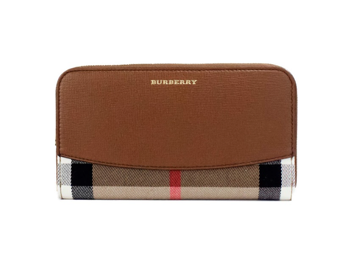 Burberry Elmore Tan Körniges Leder Haus Check Canvas Continental Clutch Wallet