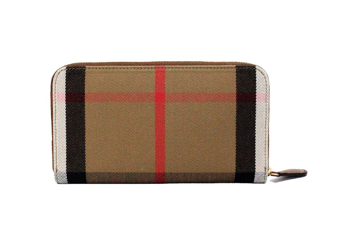 Burberry Elmore Tan Körniges Leder Haus Check Canvas Continental Clutch Wallet