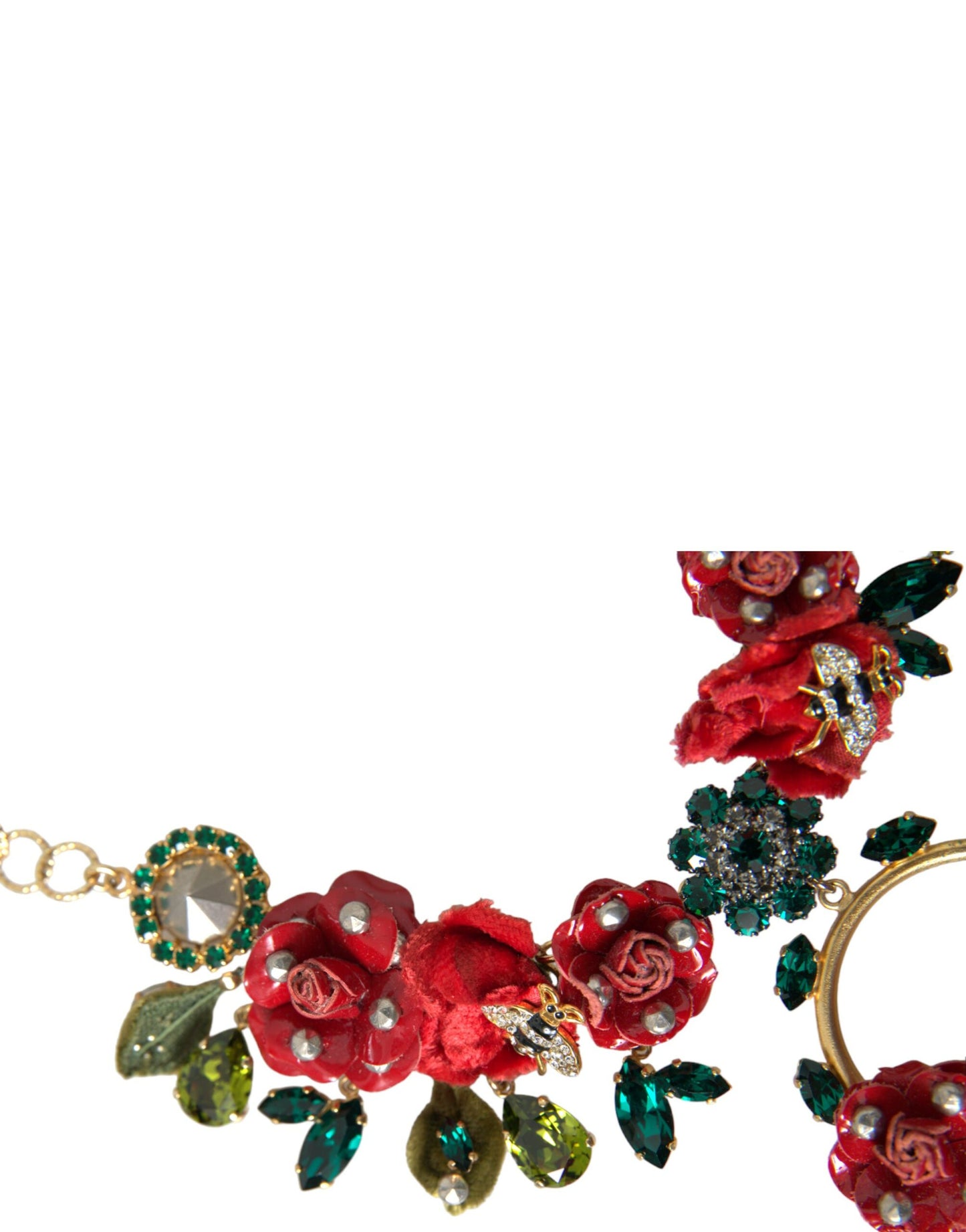 Dolce & Gabbana Gold Messing Link Kette Rose Petal Crystal Anhänger Halskette