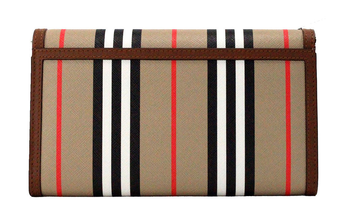 Burberry Hannah Icon Stripe Archive Tan E-Canvas Leder Geldbörse Crossbody Tasche