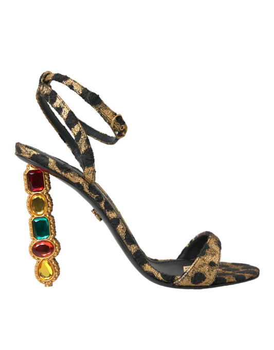 Dolce & Gabbana Gold Leopard Kristalle Heels Sandalen Schuhe