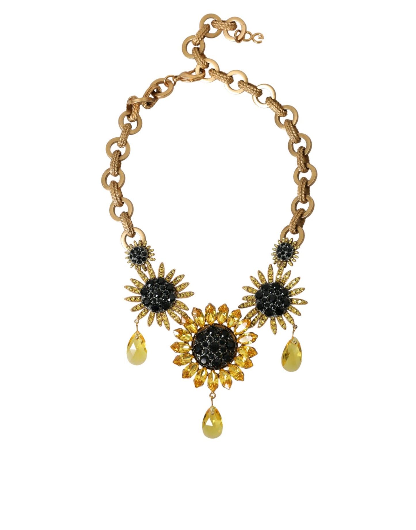 Dolce & Gabbana Goldfarbenes Messing Sonnenblume Kristall verschönert Halskette