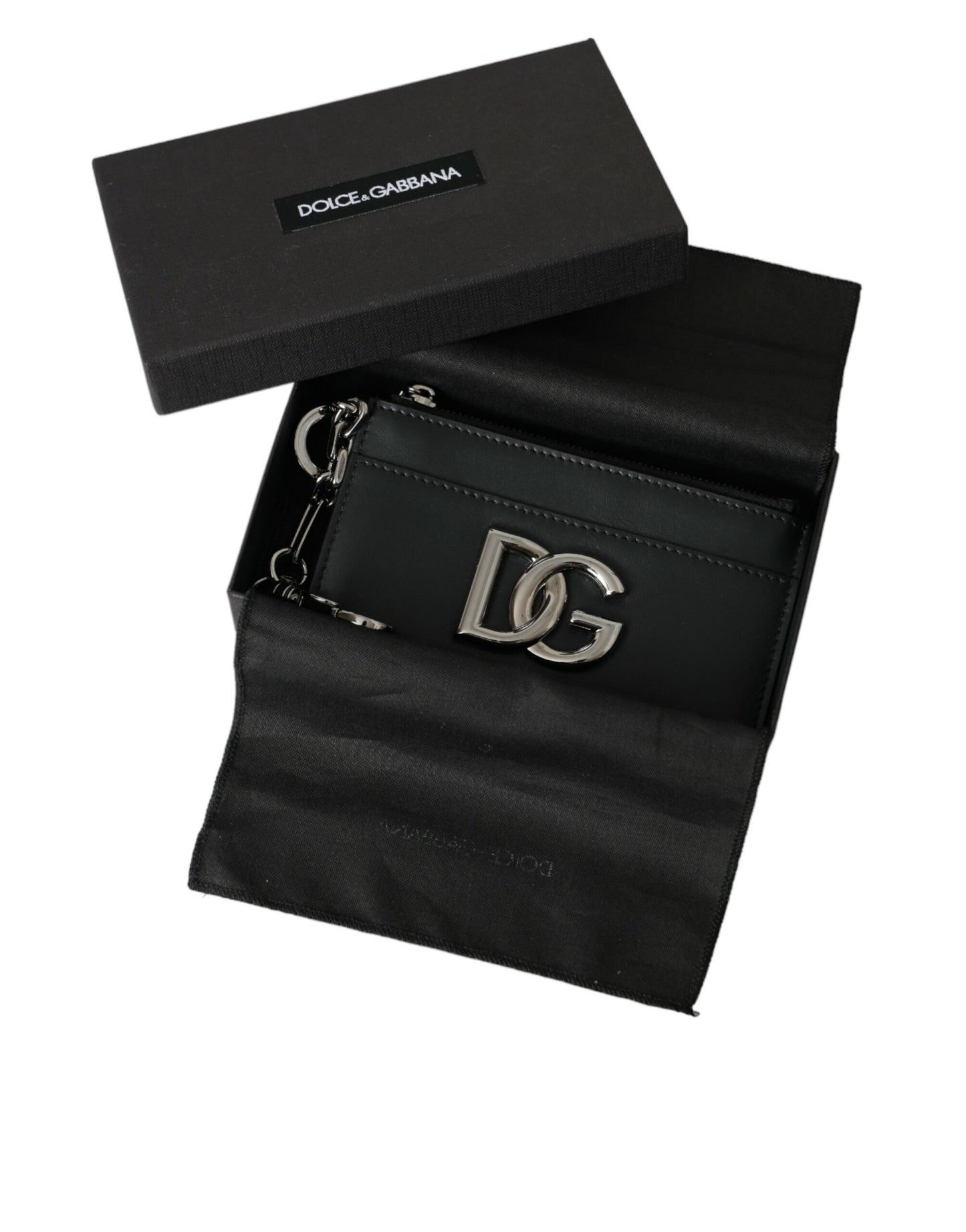 Dolce & Gabbana Schwarzes Kalbsleder DG Logo Karteninhaber Brieftasche Herren