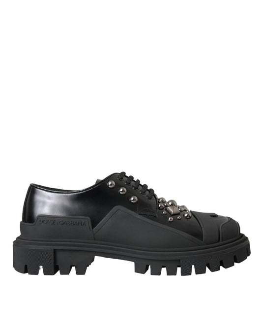 Dolce & Gabbana Schwarze Leder Nieten-Trekking-Sneakers Schuhe