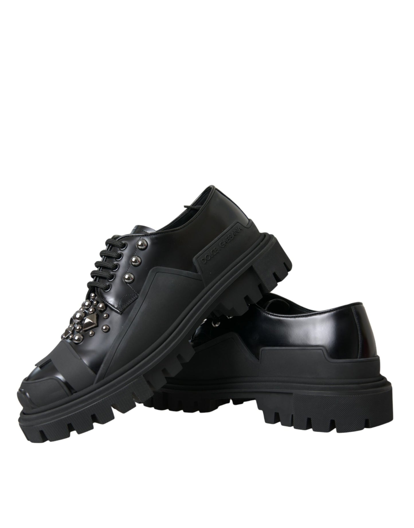 Dolce & Gabbana Schwarze Leder Nieten-Trekking-Sneakers Schuhe