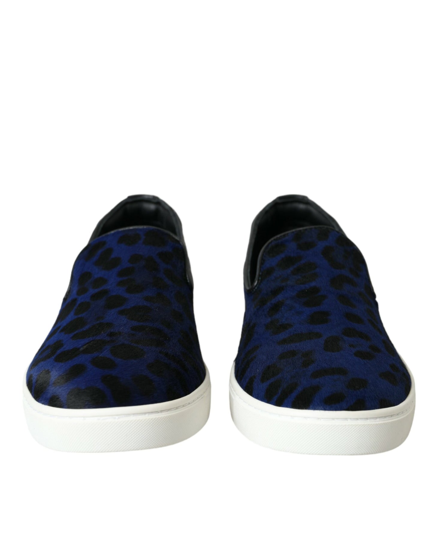 Dolce & Gabbana Blaue Kalbsleder Haar Leopard Sneakers Schuhe