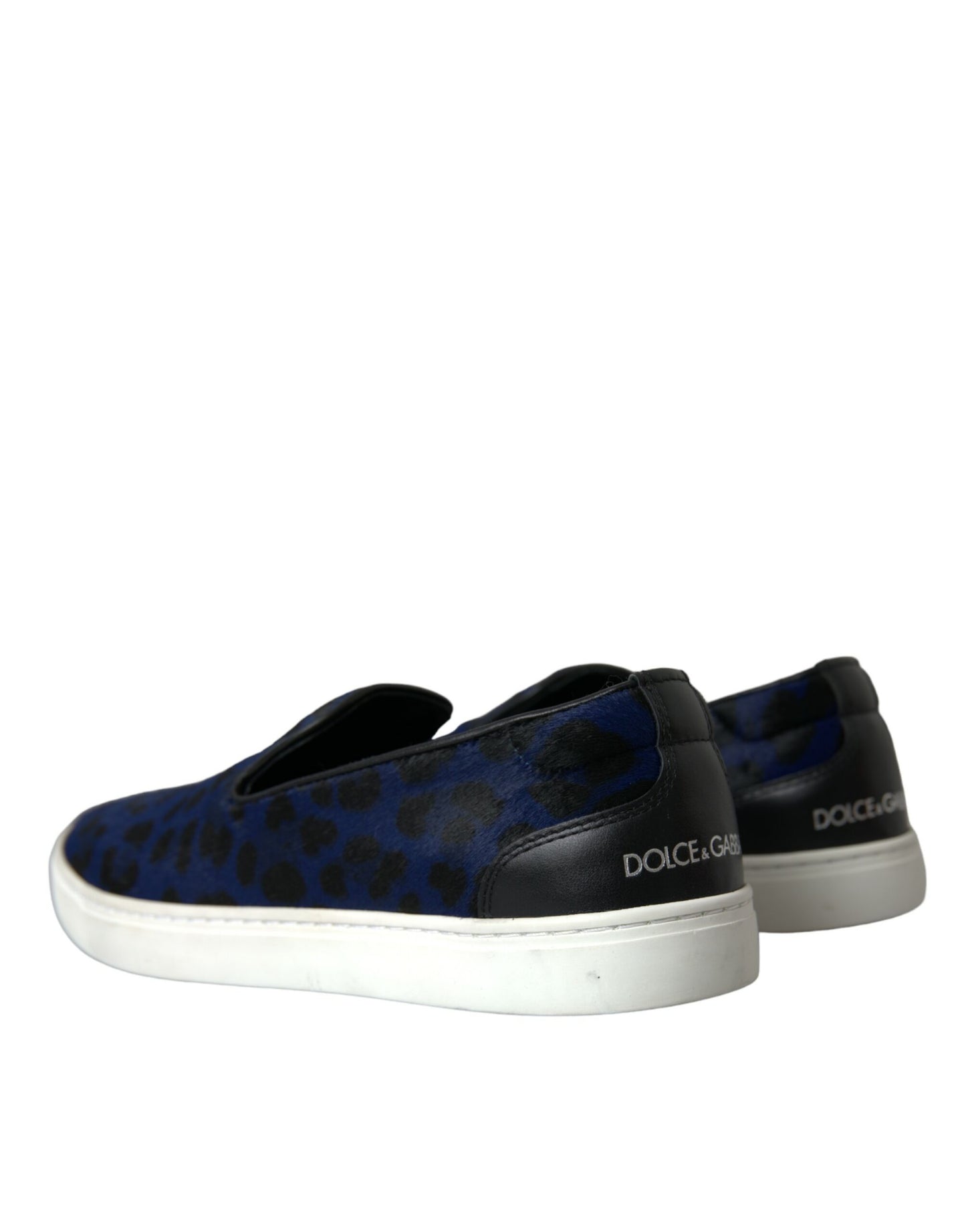 Dolce & Gabbana Blaue Kalbsleder Haar Leopard Sneakers Schuhe