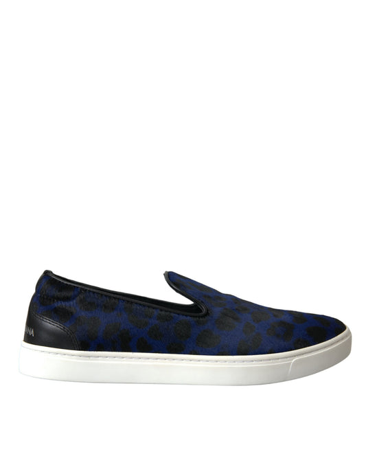 Dolce & Gabbana Blaue Kalbsleder Haar Leopard Sneakers Schuhe