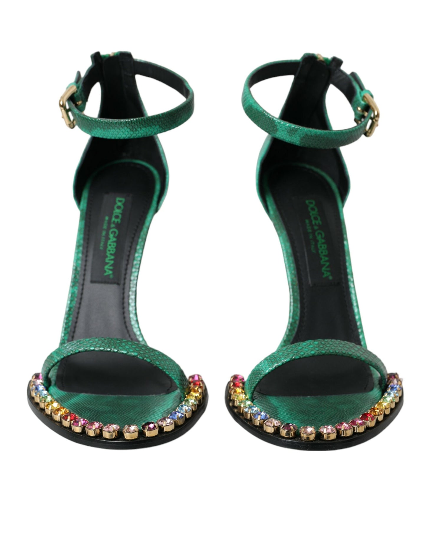 Dolce & Gabbana Grüne Exotische Leder Kristall Sandalen Schuhe