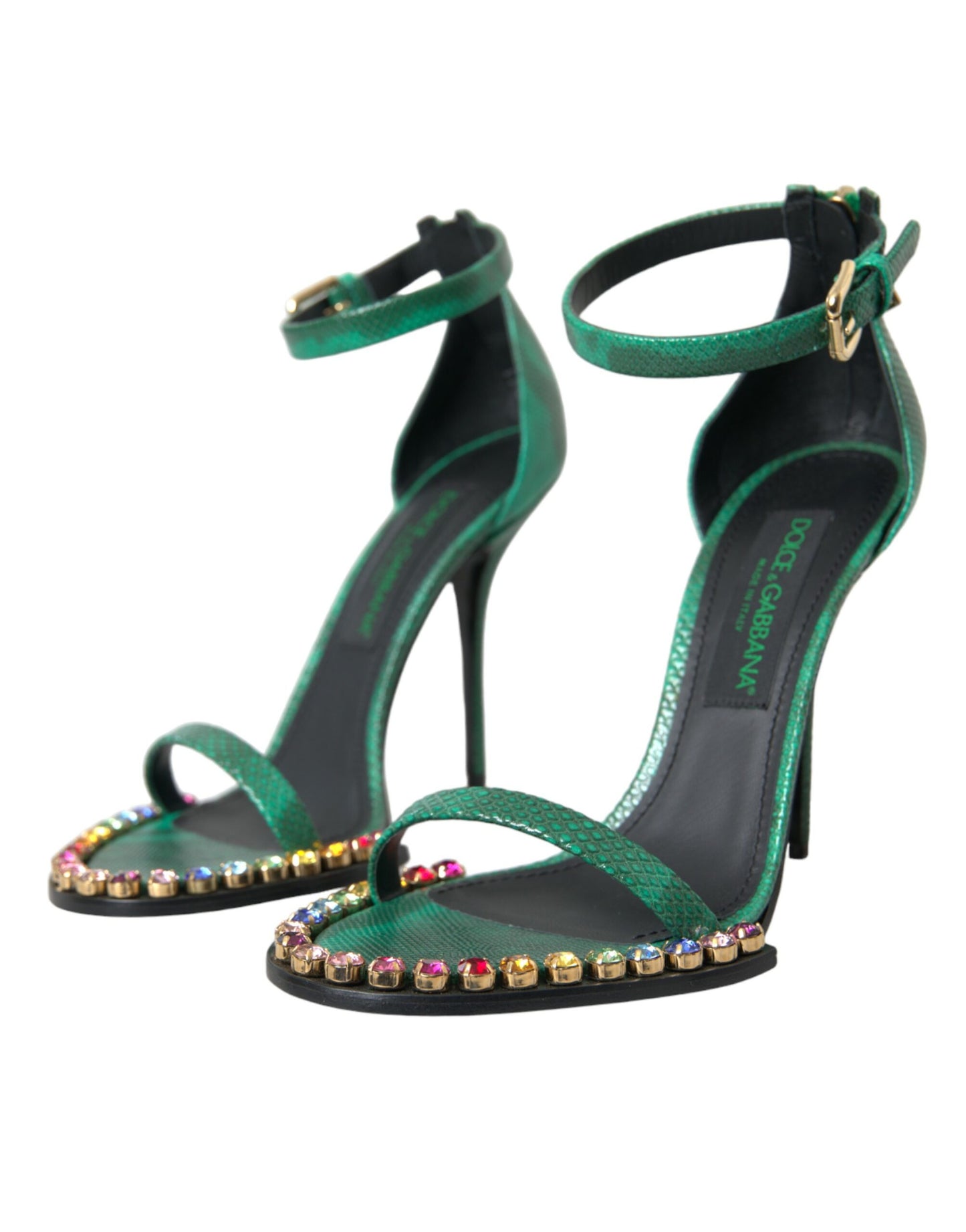 Dolce & Gabbana Grüne Exotische Leder Kristall Sandalen Schuhe