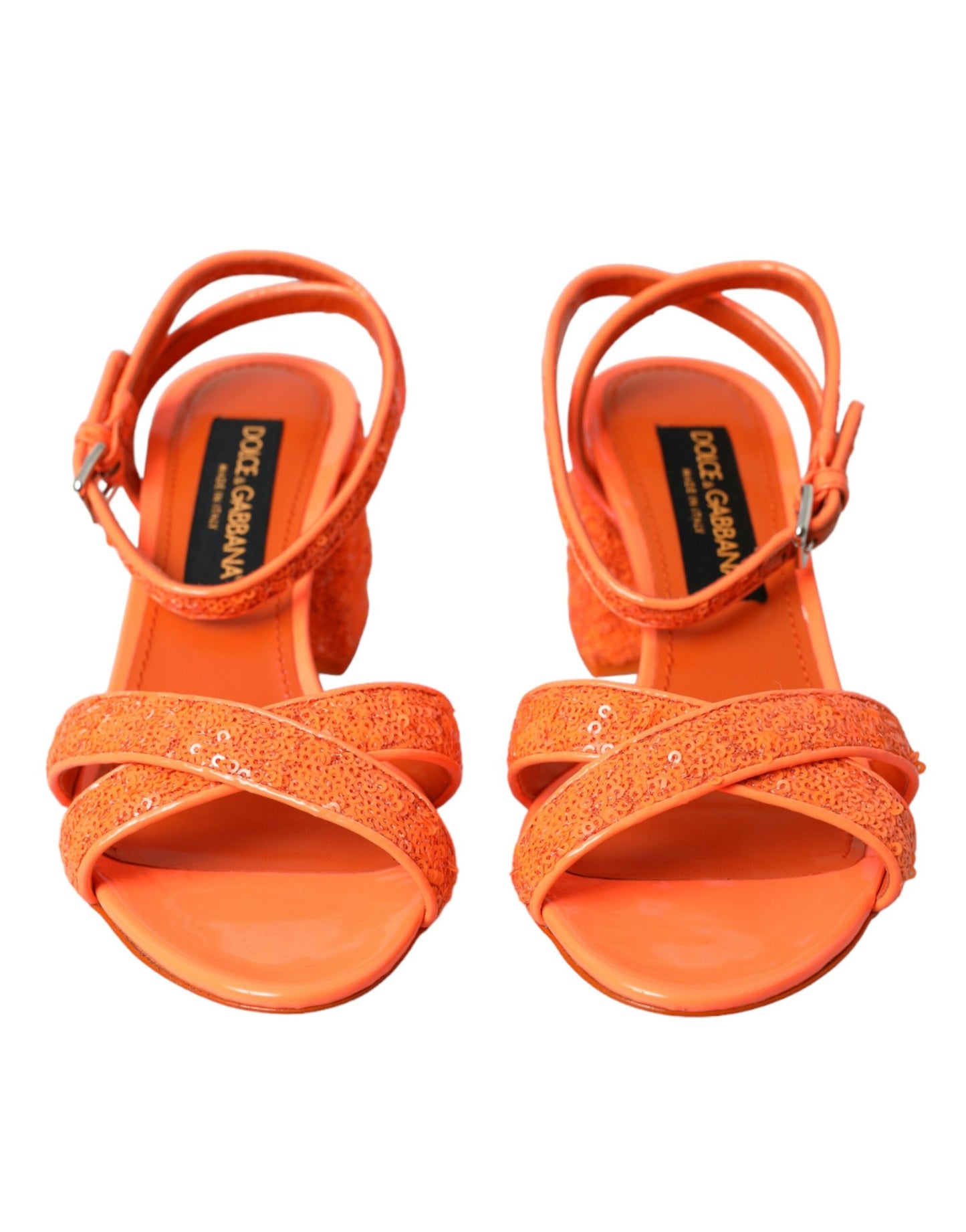 Dolce & Gabbana Orange Pailletten Riemchensandalen Schuhe