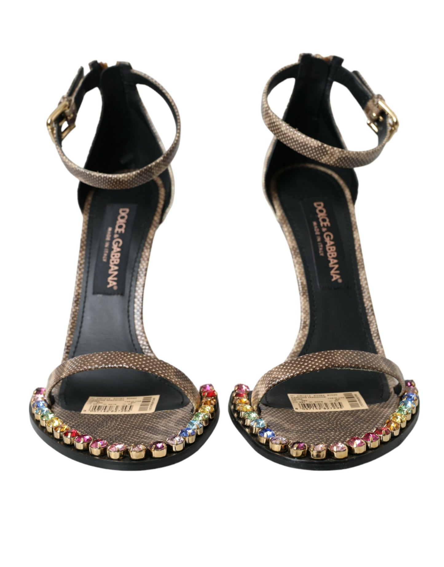 Dolce & Gabbana Braune Exotische Leder Kristall Sandalen Schuhe