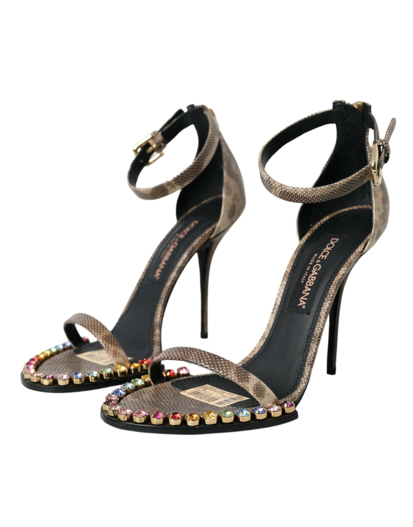 Dolce & Gabbana Braune Exotische Leder Kristall Sandalen Schuhe