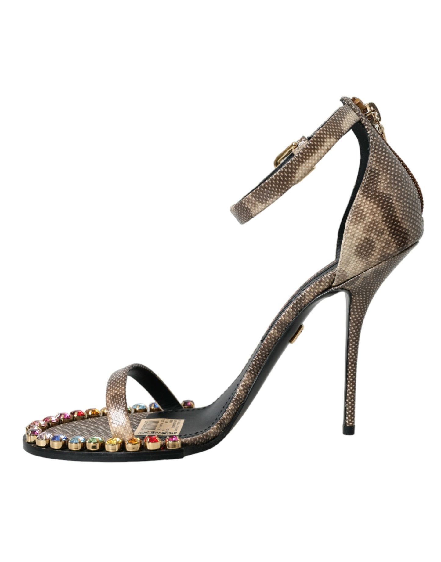 Dolce & Gabbana Braune Exotische Leder Kristall Sandalen Schuhe