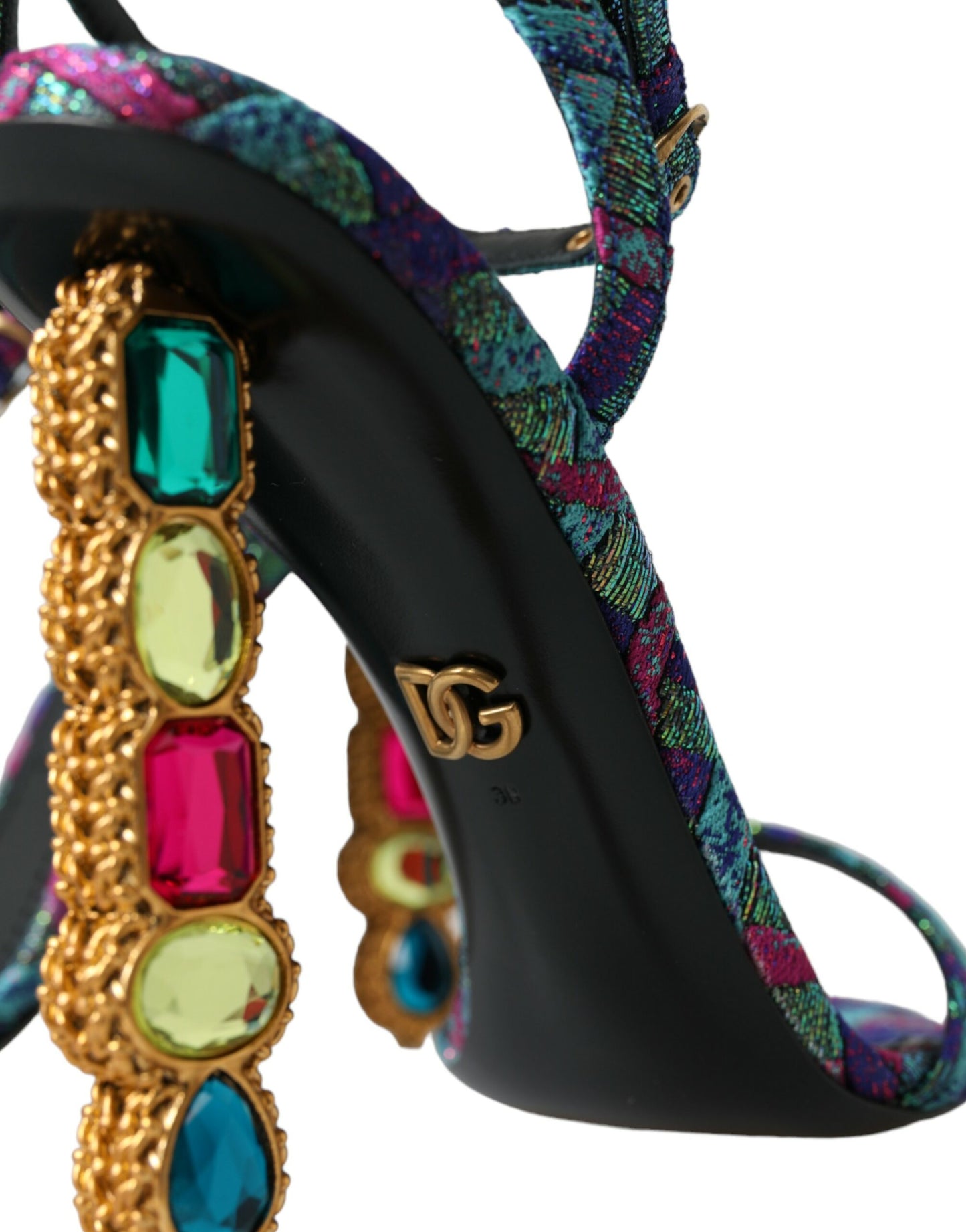 Dolce & Gabbana Multicolor Jacquard-Kristalle Sandalen Schuhe