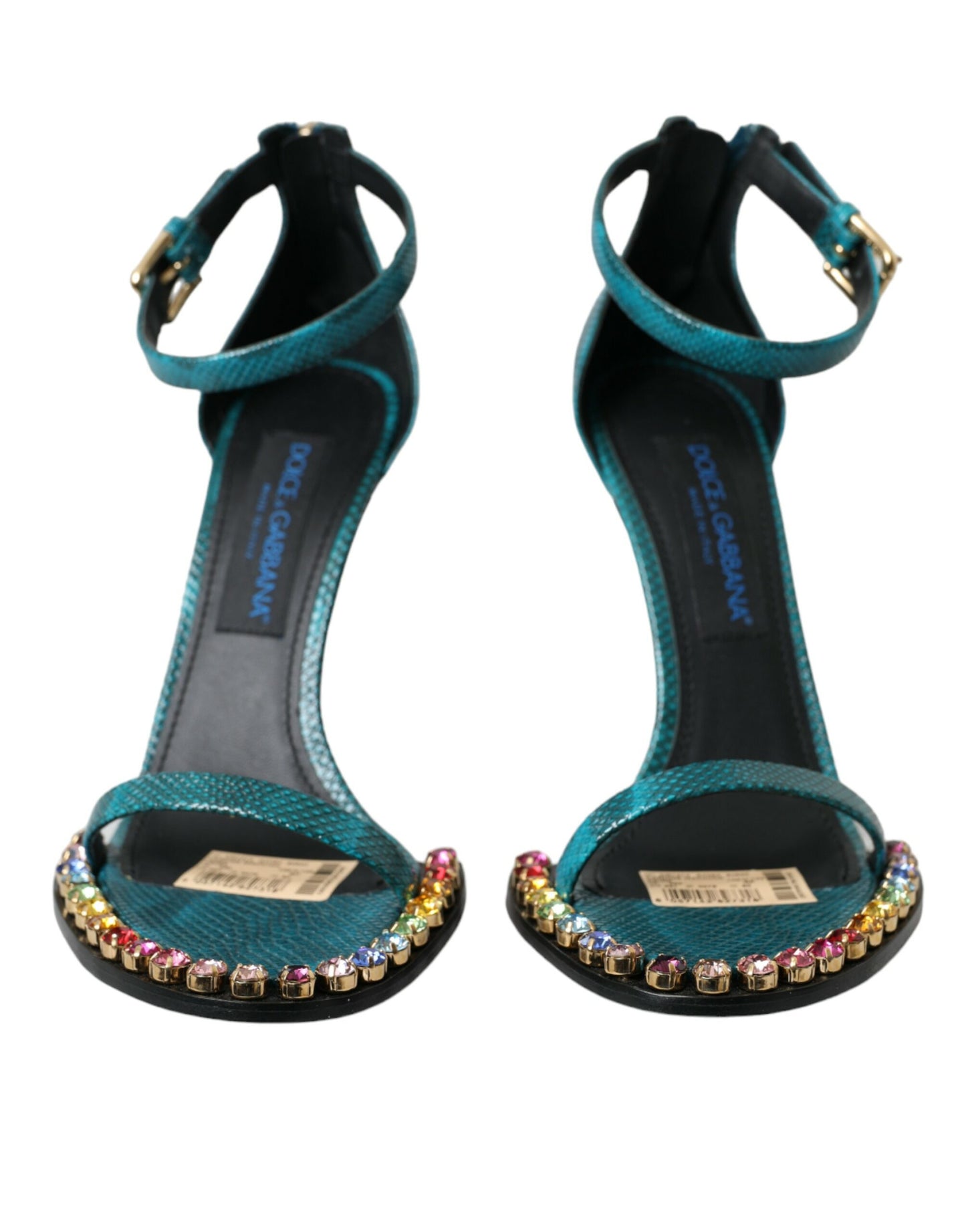 Dolce & Gabbana Blaue Exotische Leder Kristall Sandalen Schuhe