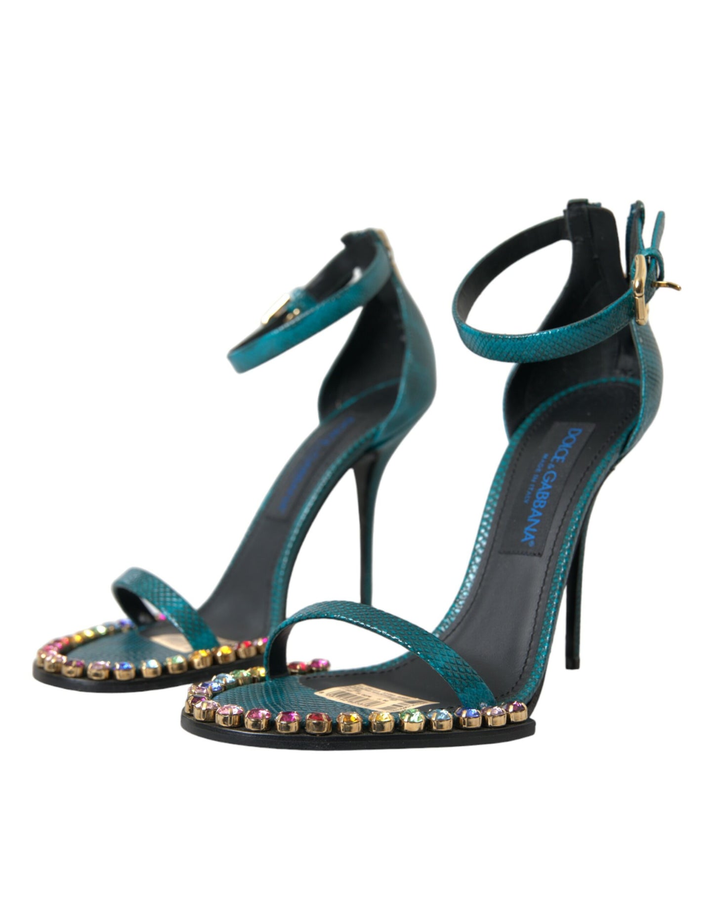 Dolce & Gabbana Blaue Exotische Leder Kristall Sandalen Schuhe