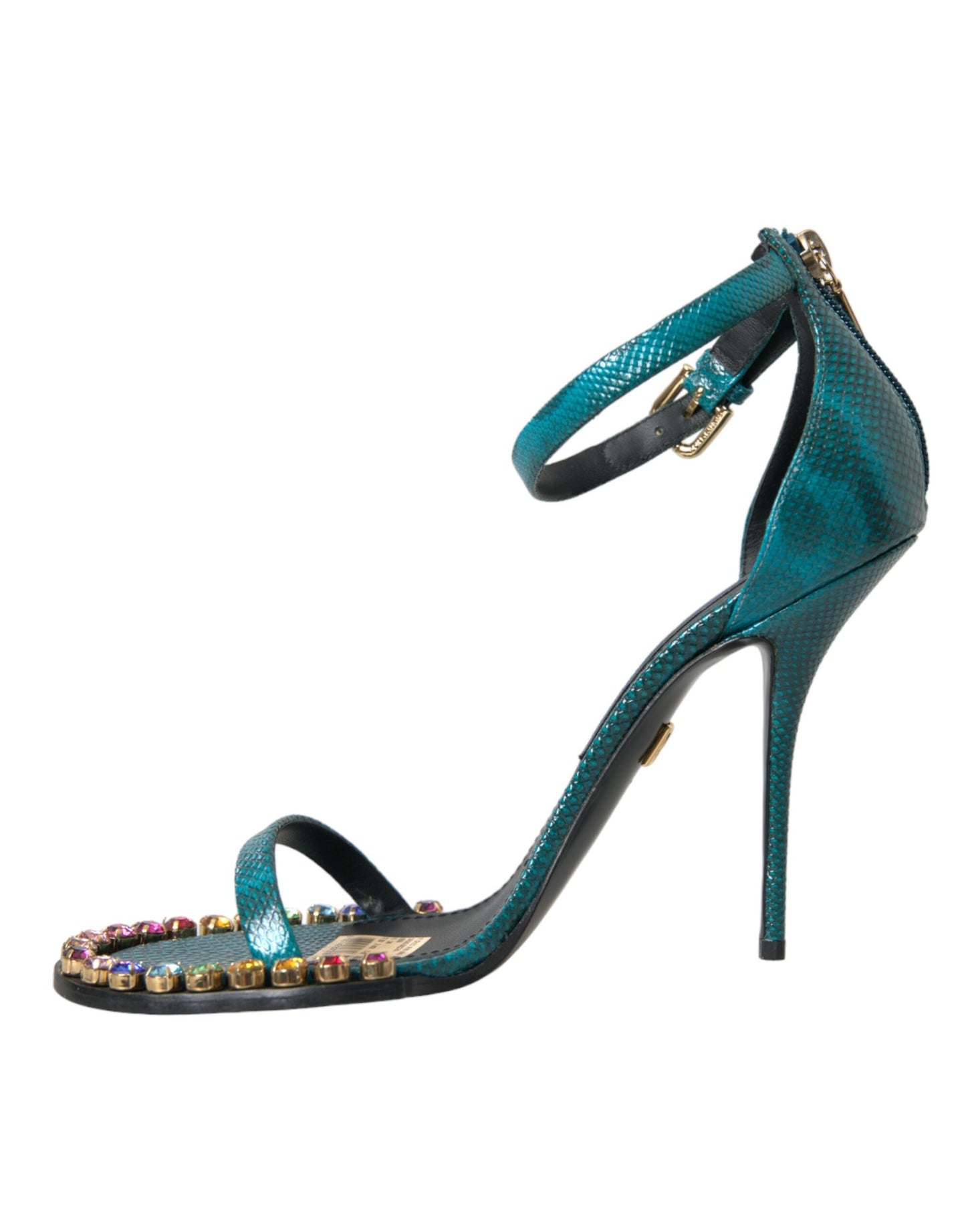 Dolce & Gabbana Blaue Exotische Leder Kristall Sandalen Schuhe