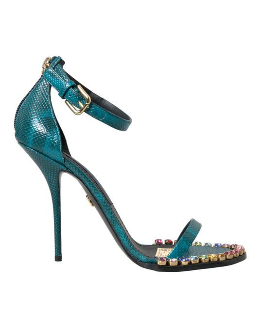 Dolce & Gabbana Blaue Exotische Leder Kristall Sandalen Schuhe