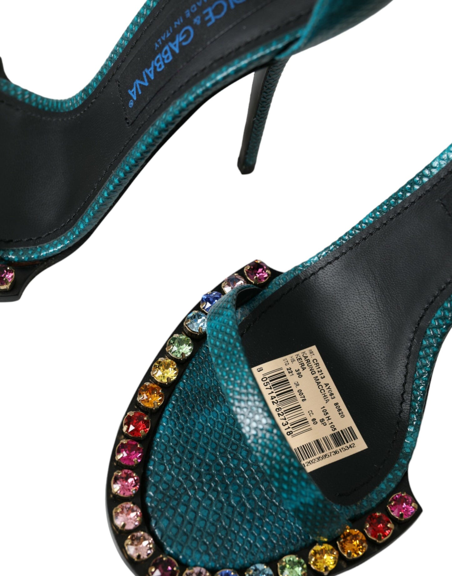 Dolce & Gabbana Blaue Exotische Leder Kristall Sandalen Schuhe