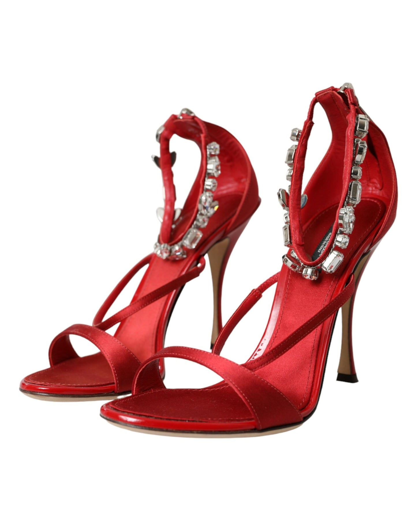 Dolce & Gabbana Keira Rot Satin Kristalle Sandalen Heels Schuhe