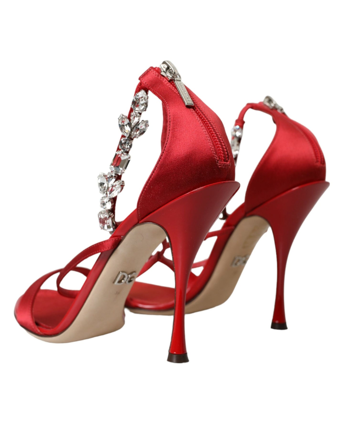 Dolce & Gabbana Keira Rot Satin Kristalle Sandalen Heels Schuhe