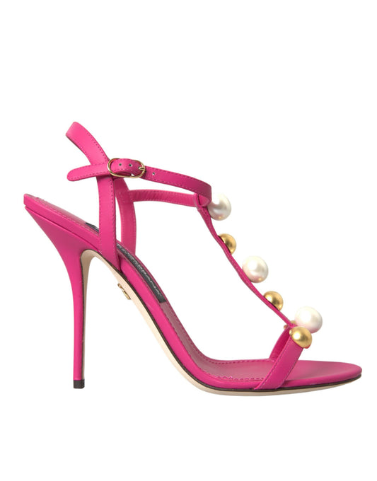 Dolce & Gabbana Rosa verschönert Leder Sandalen Heels Schuhe