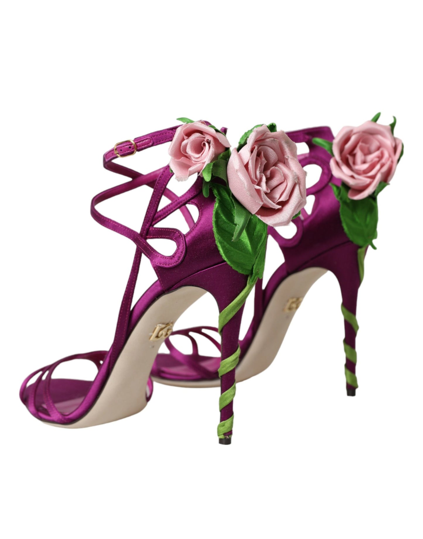 Dolce & Gabbana Lila Blume Satin Heels Sandalen Schuhe