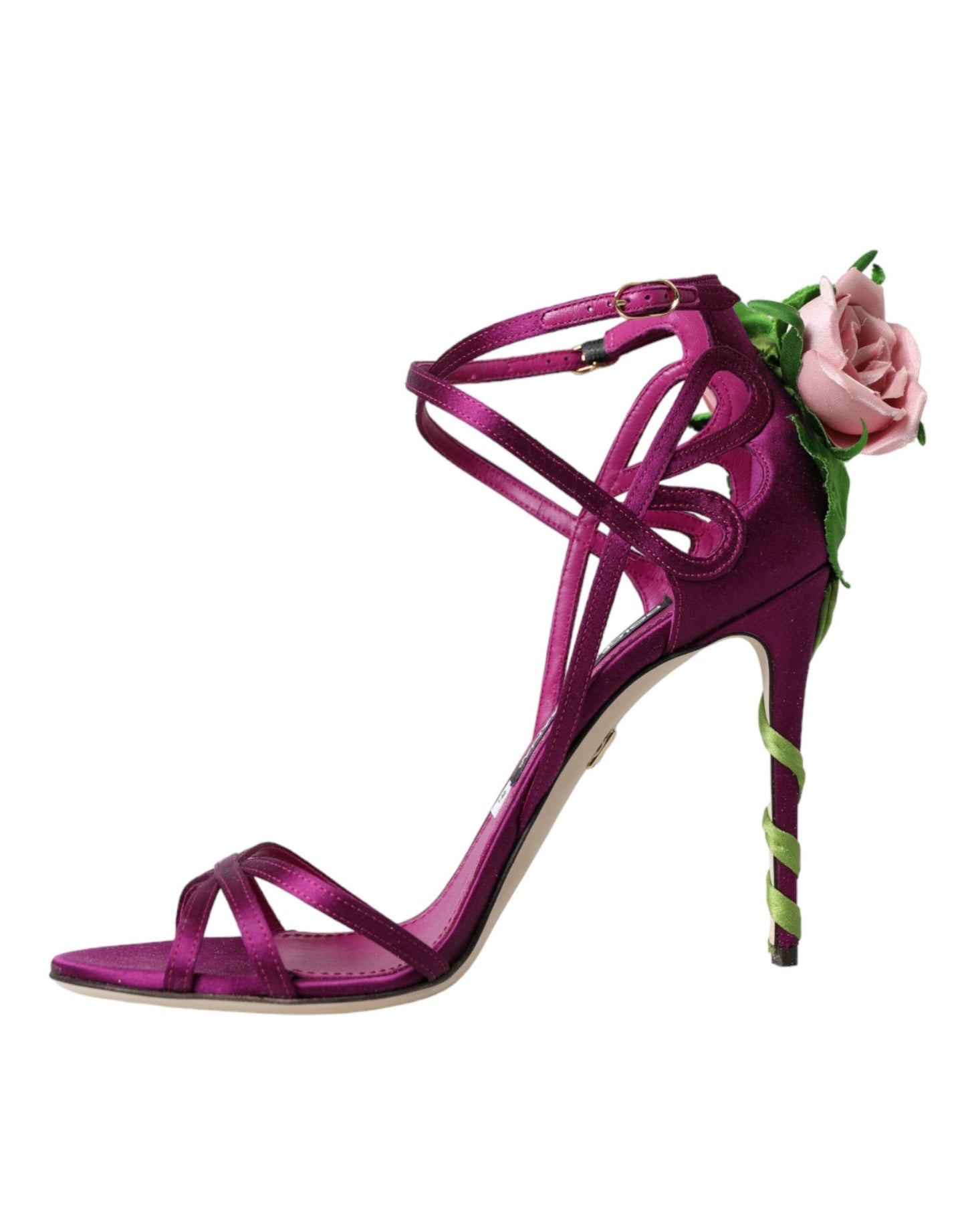 Dolce & Gabbana Lila Blume Satin Heels Sandalen Schuhe