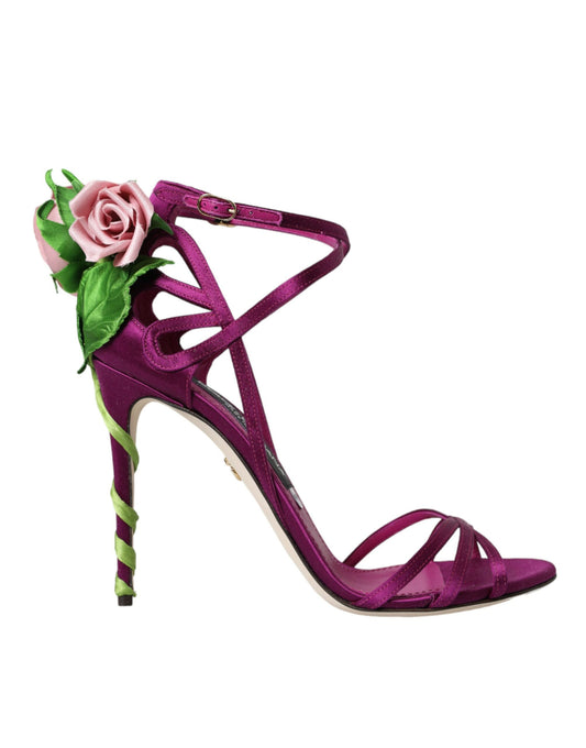 Dolce & Gabbana Lila Blume Satin Heels Sandalen Schuhe