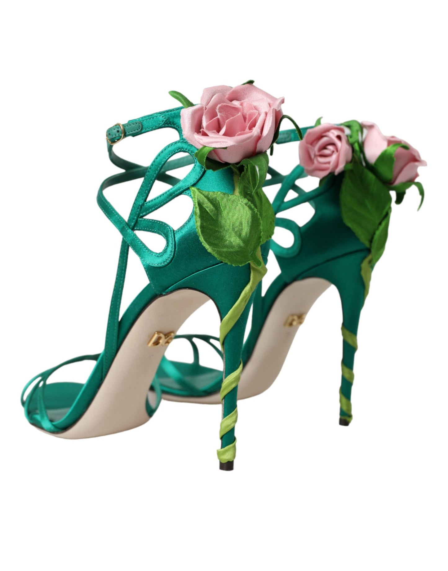 Dolce & Gabbana Grüne Blume Satin Heels Sandalen Schuhe