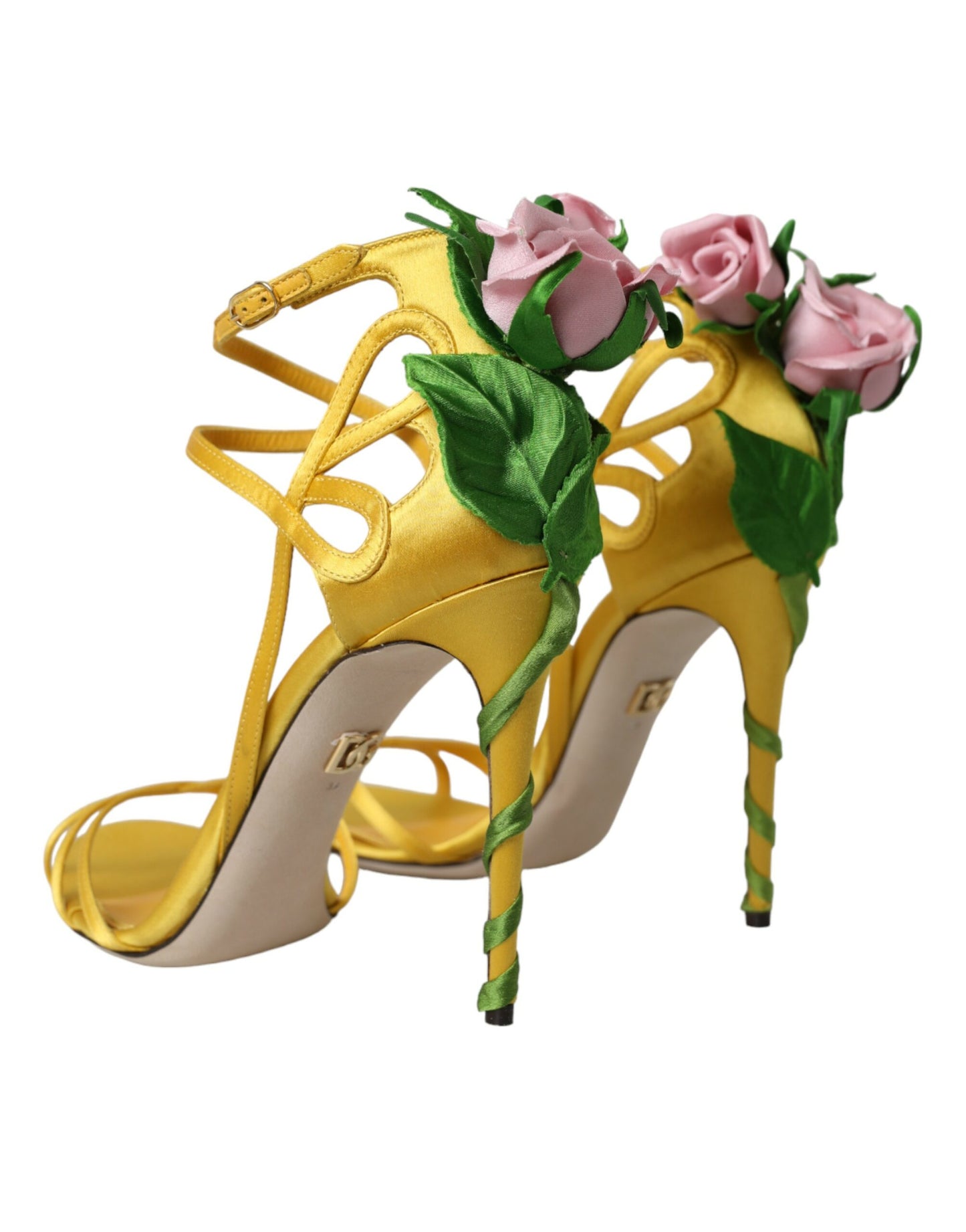 Dolce & Gabbana Gelbe Blume Satin Heels Sandalen Schuhe