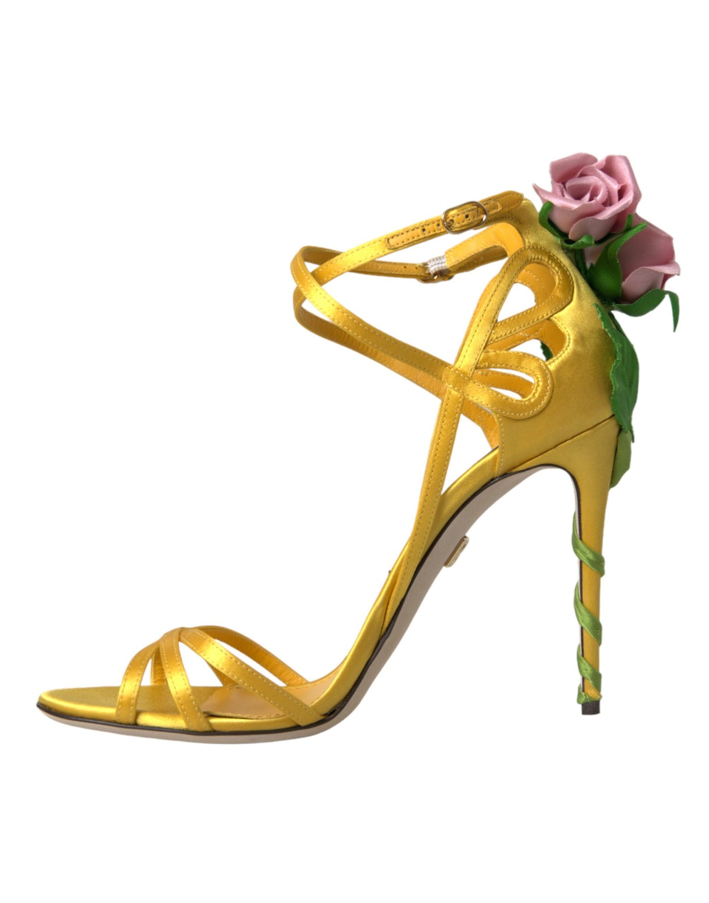 Dolce & Gabbana Gelbe Blume Satin Heels Sandalen Schuhe