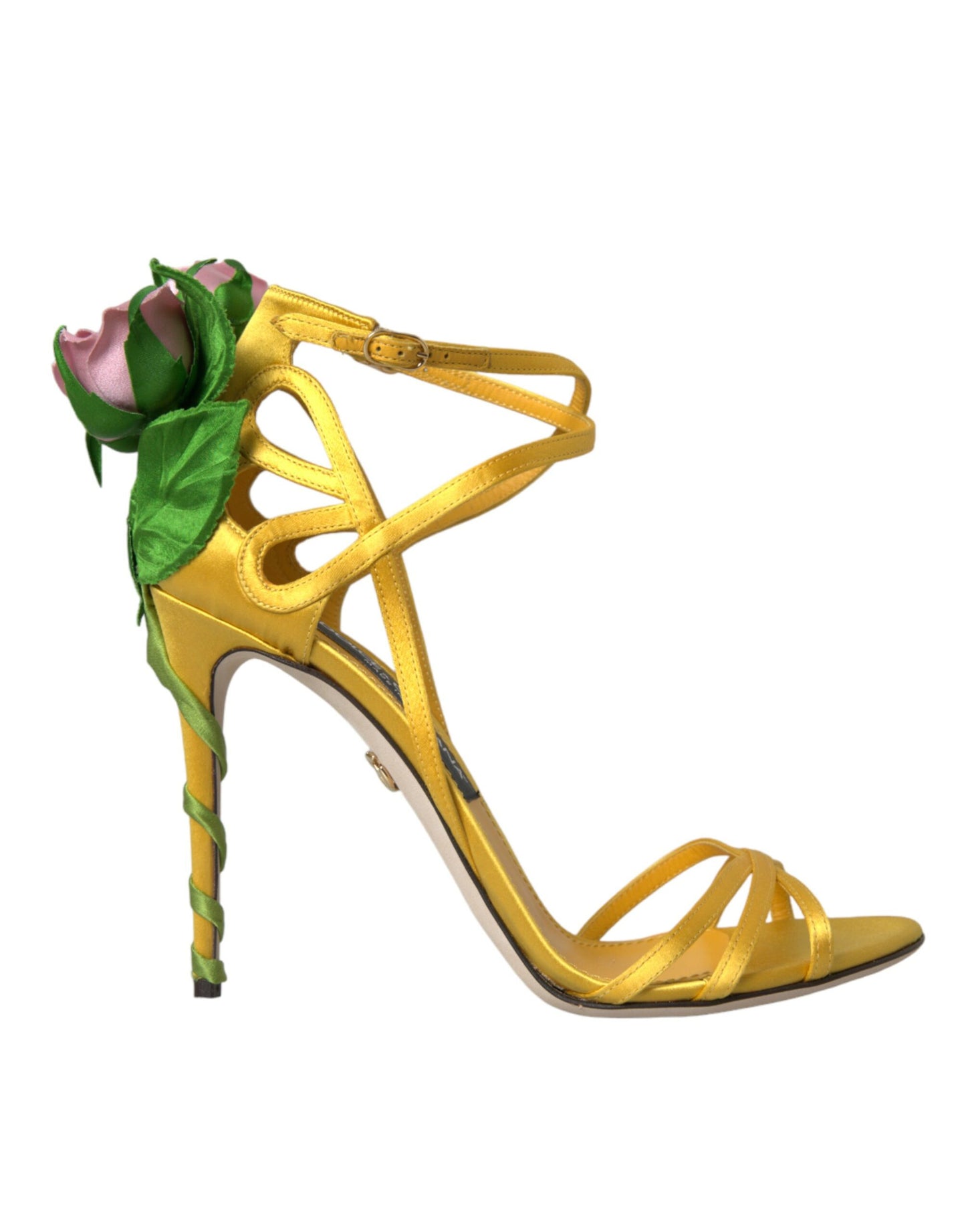 Dolce & Gabbana Gelbe Blume Satin Heels Sandalen Schuhe