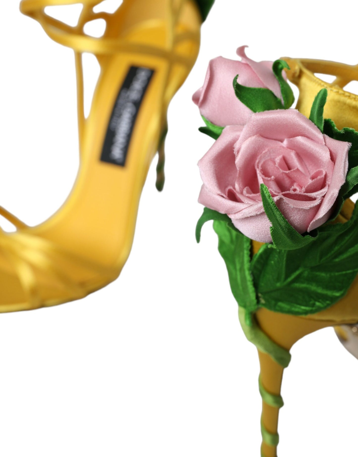 Dolce & Gabbana Gelbe Blume Satin Heels Sandalen Schuhe