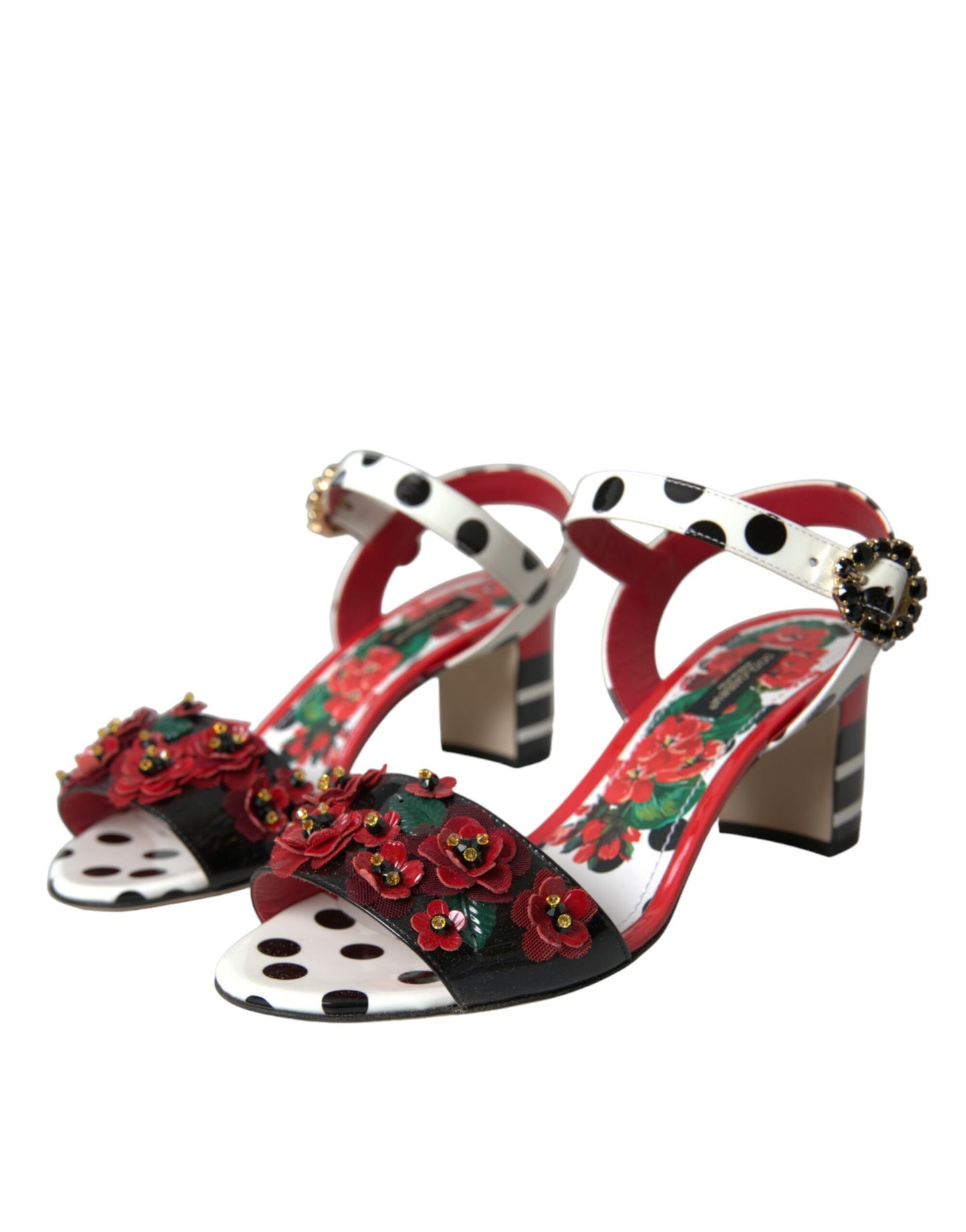 Dolce & Gabbana Multicolor Floral Crystal Leder Sandalen Schuhe