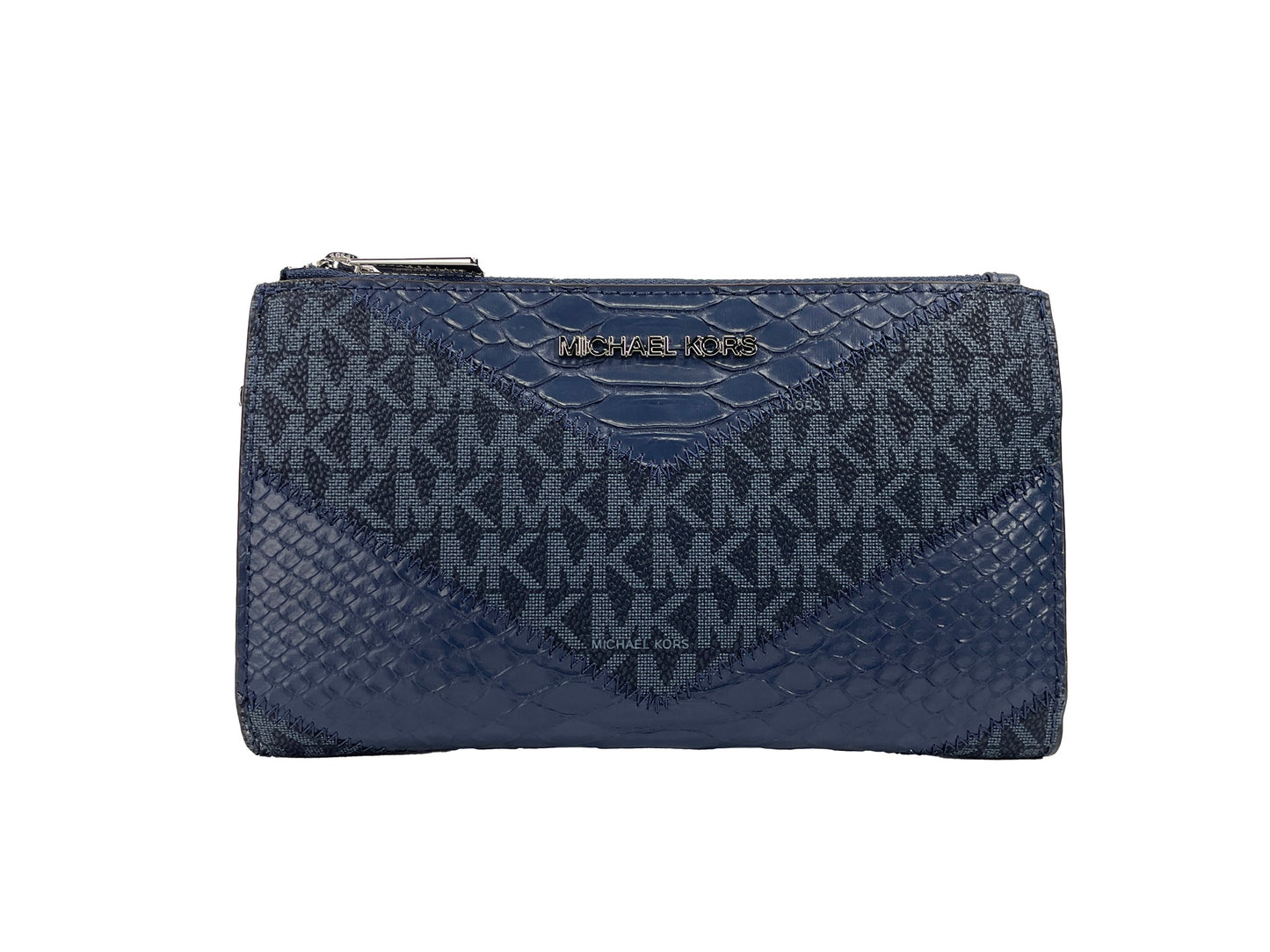 Michael Kors Jet Set Große Brieftasche mit doppeltem Reißverschluss Python Navy