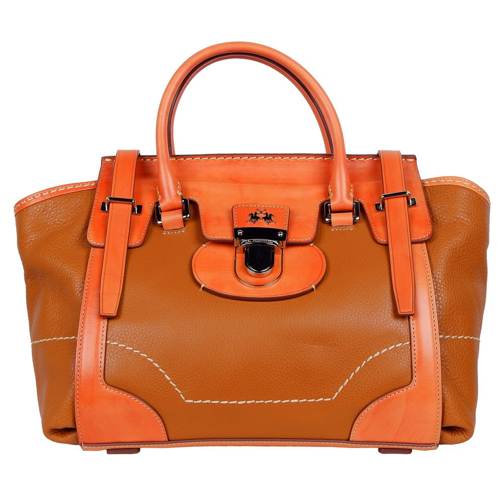 La Martina Orangefarbene Lederhandtasche