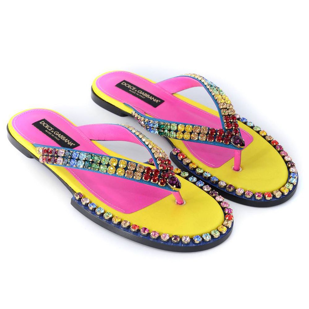 Dolce & Gabbana Kristallverzierte Flip-Flops aus Seidenmischung